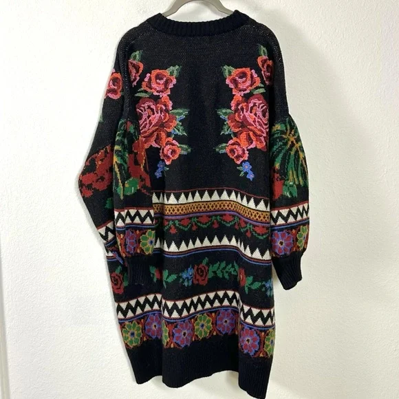 FARM Rio Floral Tapestry Long Cardigan Sweater Oversized Medium Wool Blend - Picture 7 of 17